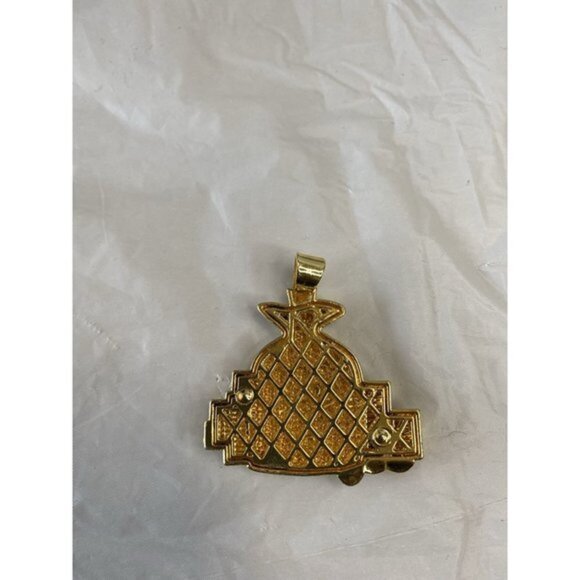 Dollar Money Bag Necklace Gold Tone with Green Jewels - Picture 2 of 10